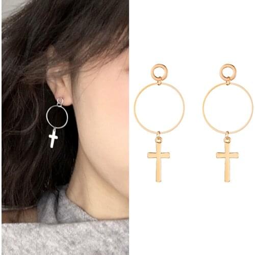 FNIO New Fashion Cross Drop Earrings for Women Gold Silver Color Dangle Earrings Womens Brinco Elegant Gift Jewelry Wholesale