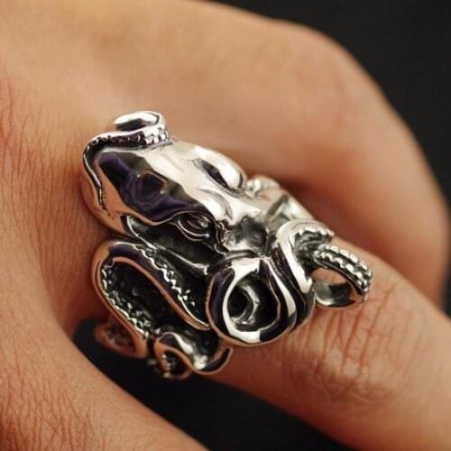 Silver domineering octopus Emperor octopus imported Thai silver ring