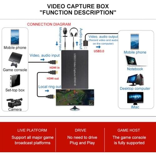 4K HDMI Game Capture Card USB3.0 1080P Reliable Capture Card Device For Streaming Live Broadcasts Video Recording 5 Ports