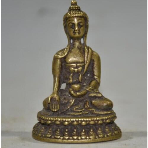 China brass archaize lotus Sakyamuni Buddha small crafts statue