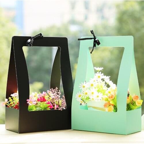 Creative Paper Flower Basket Portable Flowers Boxes Paper Carton Florist Fresh Flower Carrier Holder Home Decoration lin4610