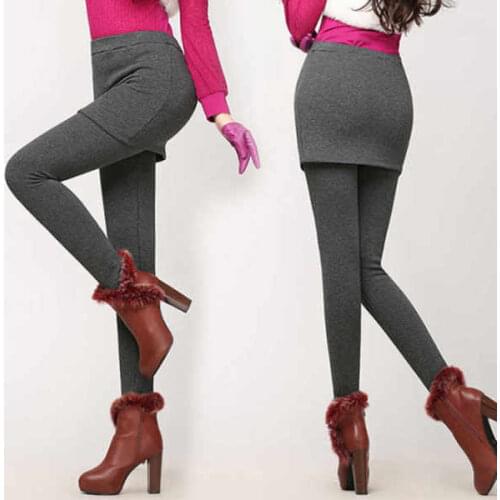 Autumn Winter Plus Velvet Thick Fake Two-piece Skirt Leggings Pants Women High Waist Long Pants