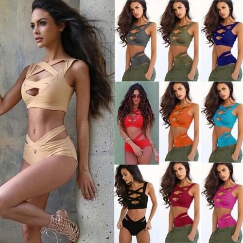 Summer Sexy Womens Swimsuit 2 PCS Hollow Out High Waist Bikini Sets Push-up Padded Bra Bathing Suit Beachwear Swimwear Costume