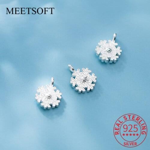 MEETSOFT Romantic S925 Sterling Silver Cute snowflake Charms Special of DIY Handmade Making Finding Jewelry girl Accessory