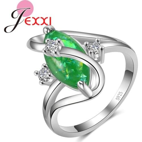 Fashion 925 Sterling Silver Ring Wavy Green Crystal Zircon Jewelry Pliers Small Crystal Christmas Holiday Party