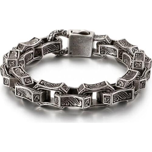 Fashion Punk Matte Link Chain Bracelet Men Stainless Steel 23.5cm Chunky Mysterious Symbol Charm Bangle Homme Jewellry 2021