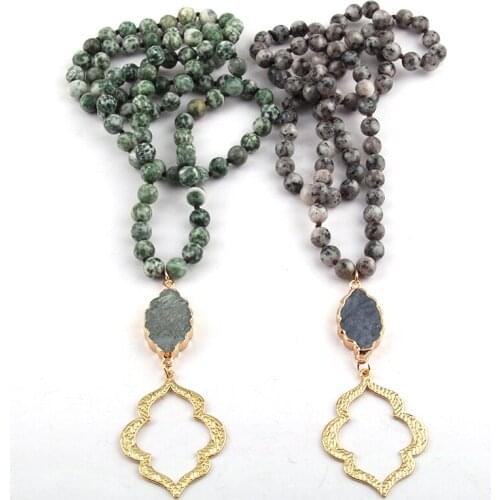 Moodpc Fashion Bohemian Jewelry Natural Stone Knotted Stone Link Lip Pendant Pendant Necklaces