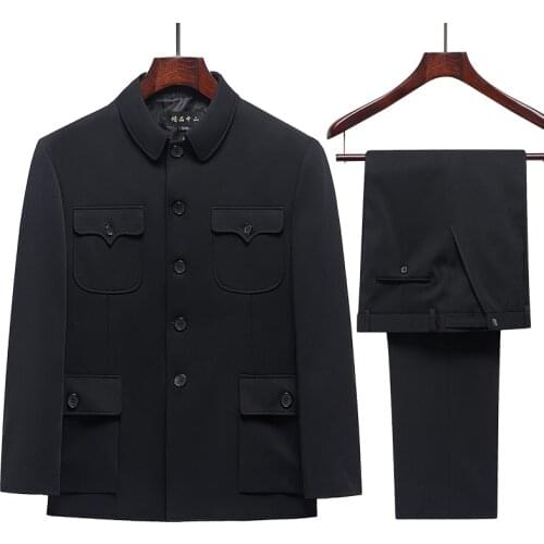 Men Classical Mao Tunic Suit Blazer And Pant 2PCS Set Male Chinese Zhongshan Coat and Trousers Twinset Oriental Outfits Clothes