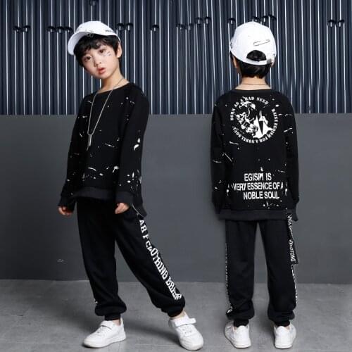 New Design Kids Hip Hop Clothing Loose Boys Girls Hiphop Sweatshirt Black Jogging Pants for Children Students Jazz Dance Wear