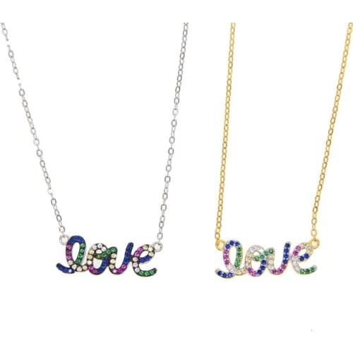 Necklace Love silver Chain Letter Personality Clavicle 925 sterling silver paved rainbow cubic zirconia love necklaces