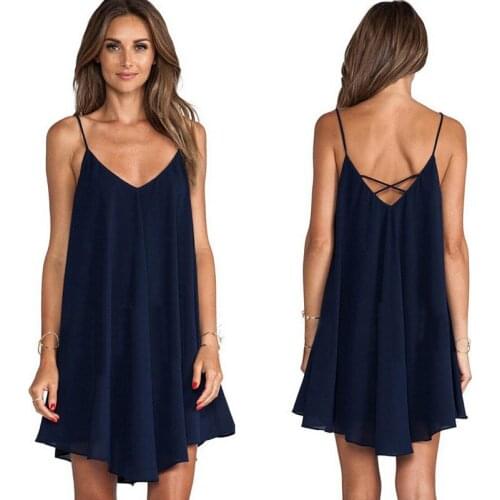 Casual Loose Large Size Pure Color Chiffon Sexy Vintage Women Dresses