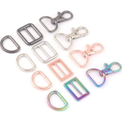 3/4"(20mm)Rainbow Metal Adjuster Strap Slide Buckle Swivel Claw Clasp,Dog Collar Backpack Belt D Ring Webbing Purse Hardware DIY