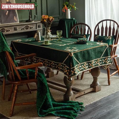 Luxury High-end Dark Green American Velvet Retro Waterproof Tablecloth European Tablecloth Rectangular Tablecloth Coffee Table