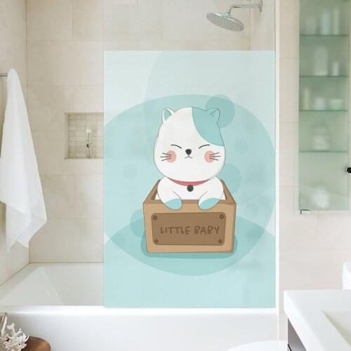 Cute Cartoon Cat Glass Wall Sticker Teenager Kids Rooms Bedroom Wall Decor Bathroom Glass Decals Window Art Sticker Home Decor