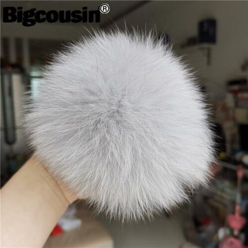 Grey Fox Fur Pompoms Handmade Fluffy Real Fur Pom Pom 1PC Natural Fox Fur Balls For Beanies knitting Hats DIY Accessories