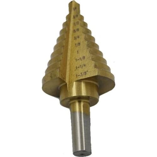 1/4" - 1-3/8" HSS Steel 10 Steps STRAIGHT GROOVED Woodworking Drill Bit Titanium Coated Core Drill Bit