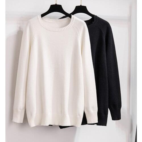 Oversize XXL-7XL Core Spun Yarn Knit Sweater Women Autumn Winter Long Sleeve O-collar Pullovers Plus Size Bust 105-155cm KW367