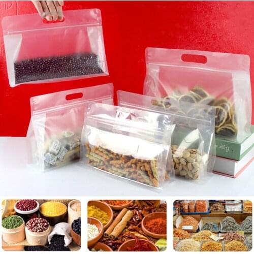 Thickened Transparent Eight-Side Seal Portable Snack Self-Supporting Ziplock Bag Plastic Dried Fruit And Grain Storage Bag