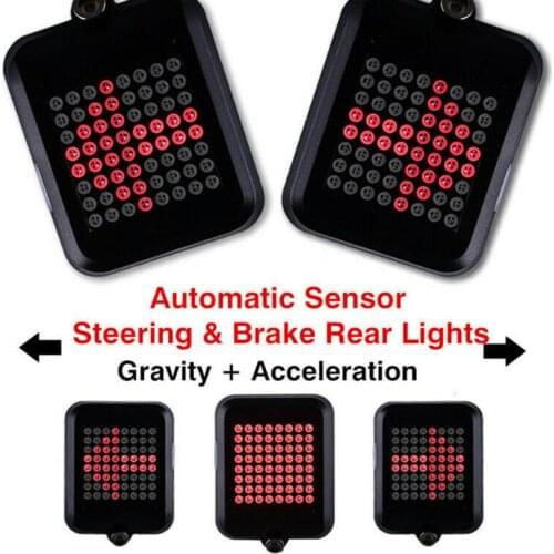Bike Accessories 64 LED Automatic Direction Indicator Bicycle Rear Taillight USB Rechargeable Cycling Warning Turn Signals Light