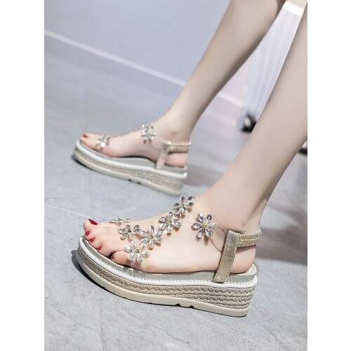 Koovan Womens Sandals Popular Slanted Heel Women Summer 2020 New Platform Sponge Cake Fashion Fairy Style Roman Shoes