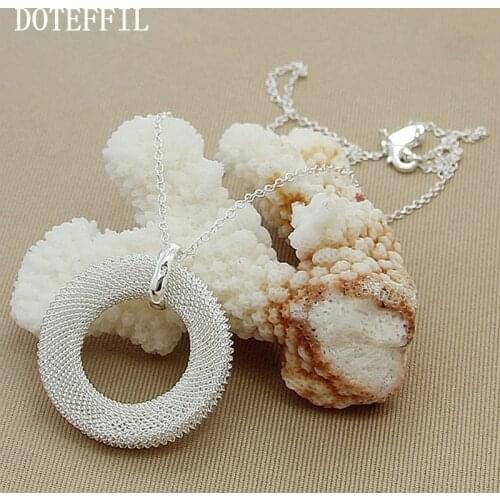 DOTEFFIL 925 Sterling Silver Round Circle Weave Pendants Necklace 18 inch Chain For Woman Wedding Engagement Party Jewelry Charm
