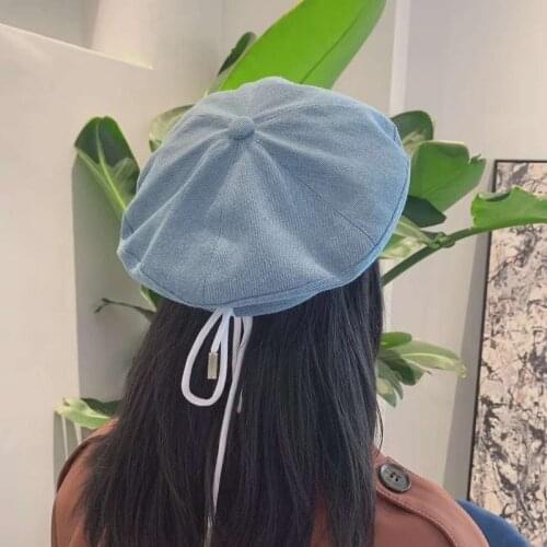 2020 Autumn Chic Beret Hats For Women Denim Drawstring Adjustable Fashion Retro Painter Cap Hat Female Vintage Flat Hat Gorras