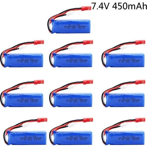 10PCS 7.4V 450mAh 20C Lipo Battery for WLtoys K969 K979 K989 K999 P929 P939 RC Car Parts 2s 7.4v Battery for RC toys accessory