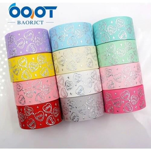 184232 Shiny love Laser Silver Grosgrain Ribbon 1'' 25mm DIY Handmade Ribbon Birthday Wedding Decoration 10 yards Headwear