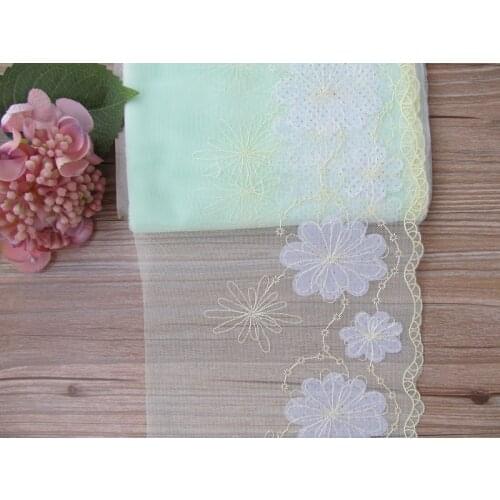 2Yards Flower Embroidered Lace Trim Light Green Mesh Costume Decorative Flower Patch Applique lingerie Trimmings 18cm Fabric