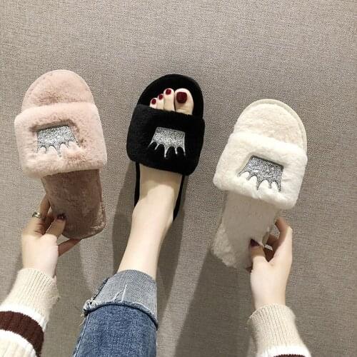 2020 Slippers Ladies Plush Slippers Winter Shoes Plus Size Home Slippers Fashion Crown Pattern Comfortable Home Slippers Girls