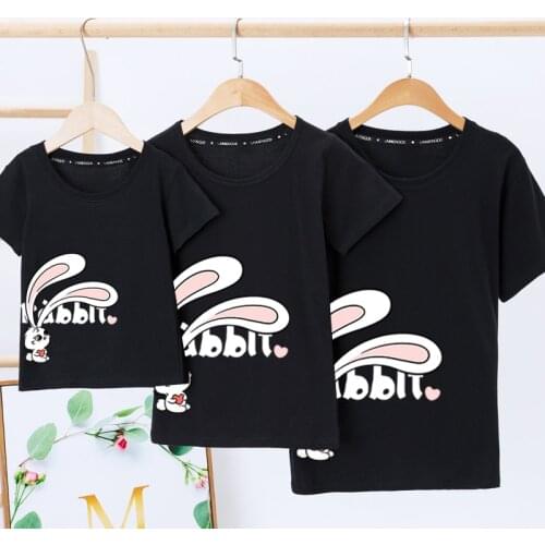 2021 Long Eear Rabbits Summer Good Cotton Clothing Family Mother Son Daughter Matching Outfits Men 4XL Top Shirts