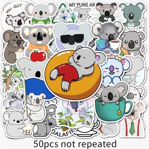 50pcs Animal Sticker Cute Koala Stickers Cartoon Series Childrens Toys Waterproof Diy Skateboard Guitar Bike Suitcase Decals
