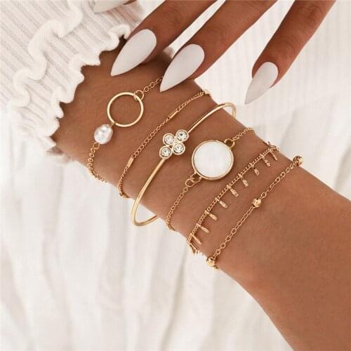 HI MAN 6Pcs/Set Bohemian Fashion Simple Mixed Irregular Pearl Zircon Bracelet Women Summer Beach Casual Jewelry Gift