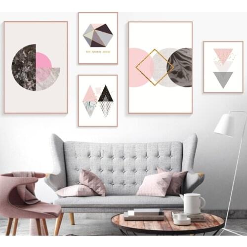 Abstract Pink Geometry Art Print Poster Geometric Wall Art Canvas Painting Triangles Sunrise Print for Living Room Wall Decor