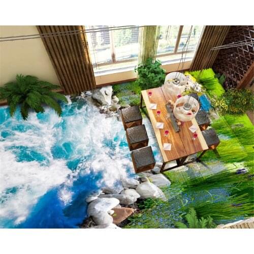 Beibehang Fashion Premium Silk PVC Wallpaper Grass River Water 3D Floor Tiles Three-dimensional drawing wallpaper for walls 3 d