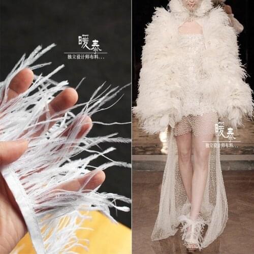 White Ostrich Feather Tassel Lace Trim DIY Photo Props Collar Fringe Decor Skirt Dress Fashion Designer Accessorie Fabric