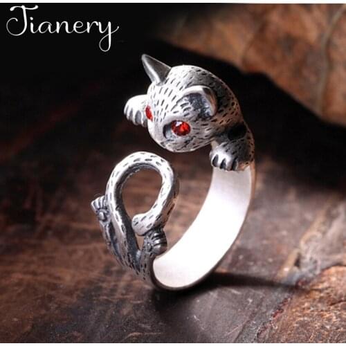 Bohemian Charm Boho Crystal Eyes Cat Rings For Women Lover Wedding Bridal Valentines Gifts Men Open Retro Antique Rings 2021