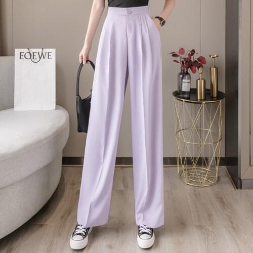Casual Womens Trousers Elastic High Waist Pocket Korean Fashion Women Straight Long Pants Office Lady Suit Pants 2021 Summer