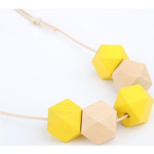 1Pc Minimalist Chunky Faceted Wooden Bead Necklaces Makings Long Sweater Chain Collier Jewelry Accessories E1717