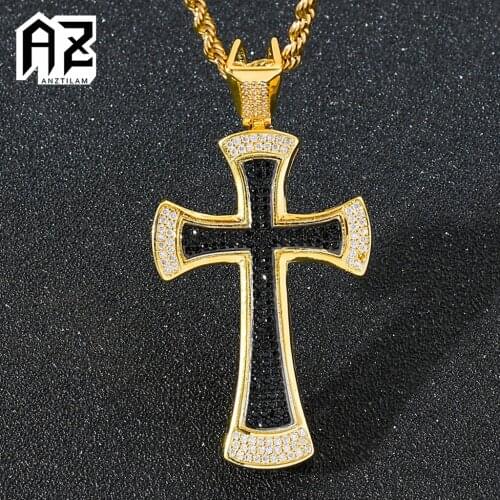 AZ Hip Hop Bling Iced Out Cross Pendants Paved AAA+ Zircon Fashion Long Link Chain Classic Cross Necklace For Man Women Jewelry