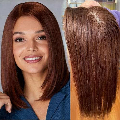 100% Human Hair Silk Base Top Hairpiece For Women Clip In Crown Topper Hand-made Toppee Hair Top Piece Thinning Hair