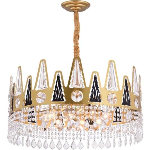 French Pastoral Creative Personality Golden Crystal Living Room Chandelier Dining Room Bedroom Entrance Round Crown Crystal Lamp