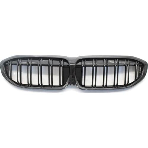 Glossy Black Car Front Racing Grills Dual Line ABS Kidney Grille Left + Right For BMW 3 Series G20 2019 51138072085