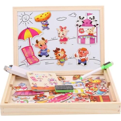 100pcs Wooden Baby Magnetic Puzzle Child Educational Jigsaw Game Toys Kids Magnetic Drawing Busy Board Montessori Toys Gifts