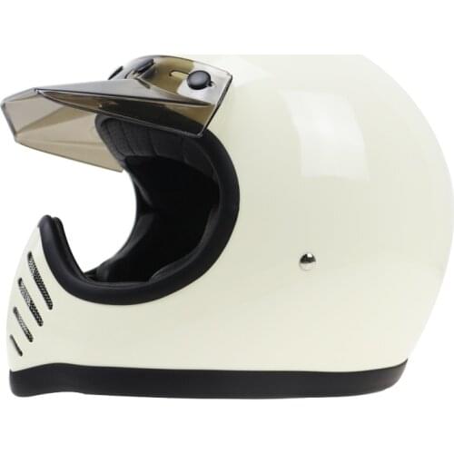 Custom made supported MOTO 3 style hand made Vintage Helmet Fiber glass retro motorbike helmet with detachable visor