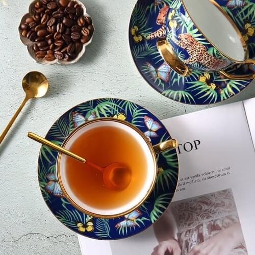 EECAMAIL Jungle Bone China Coffee Cup European Luxury English Afternoon Tea Cup And Saucer Set Luxury Exquisite Cup