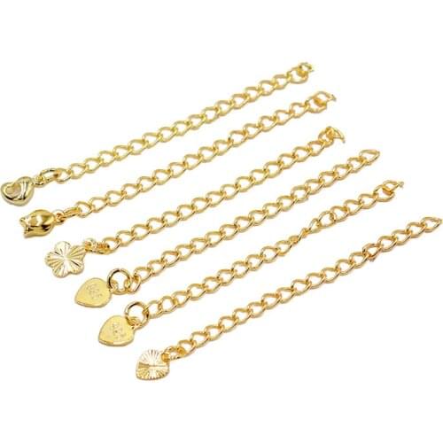 10pcs/lot 18K Real Gold Brass Extender Chain 5cm Extension Tail Chain Lobster Clasps Connector for DIY Necklace Jewelry Making
