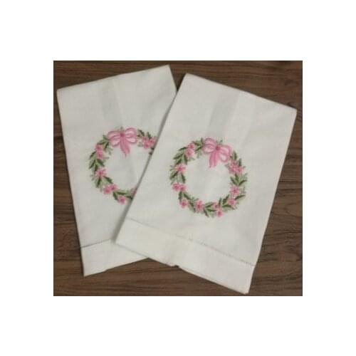 Set of 12 Handkerchiefs White Linen Hemstitched Tea Towel -14x22"Cloth Guest Hand Dish Kitchen Bathroom Towels embroidery Floral