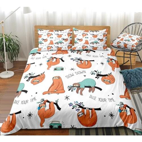 Sloths Duvet Cover Set Different Forms Cute Sloth Bedding Kids Boys Girls Cartoon Home Textiles Music Sloth 3pcs Queen Dropship