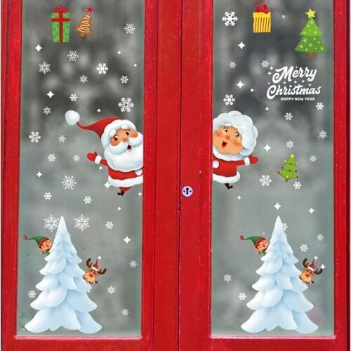 Non-Adhesive Pvc Glass Window Sticker Merry Christmas Santa Elk Christmas Film For Home Christmas Decoration New Year Home Decor